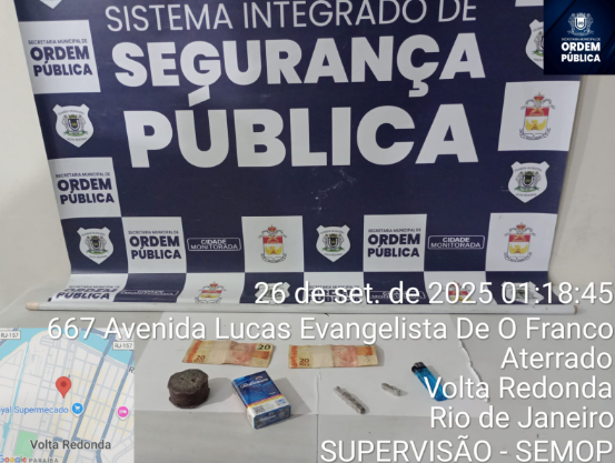 Sistema Integrado de Segurança de Volta Redonda flagra adolescente de 15 anos com droga