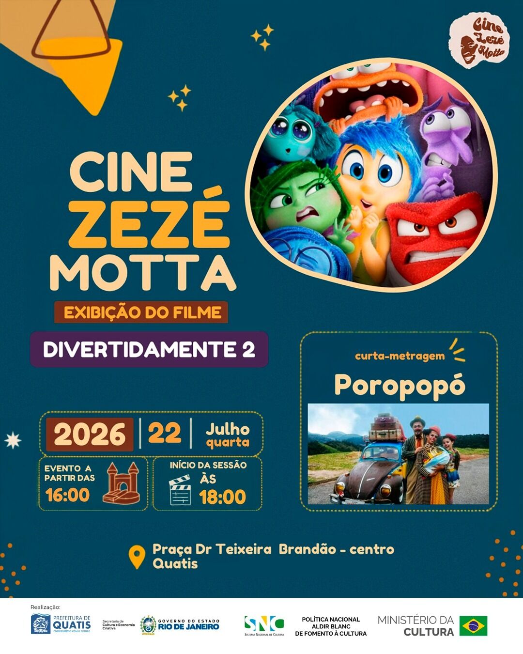 Quatis recebe Projeto Cine Zezé Motta com sessão gratuita de cinema nesta quarta-feira